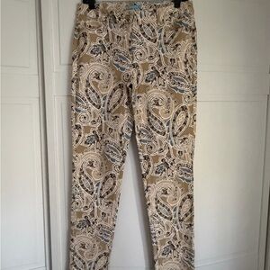 J. McLaughlin Beige Paisley Skinny Pants with Blue Accents